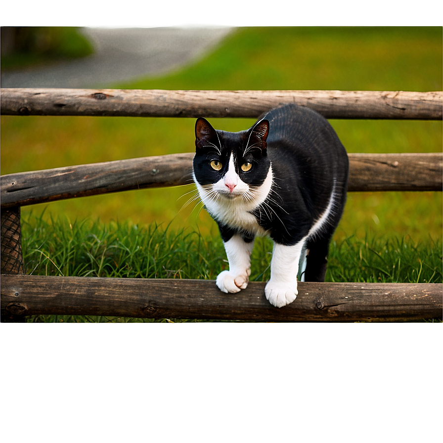 Tuxedo Cat On Fence Png Cnk PNG Image