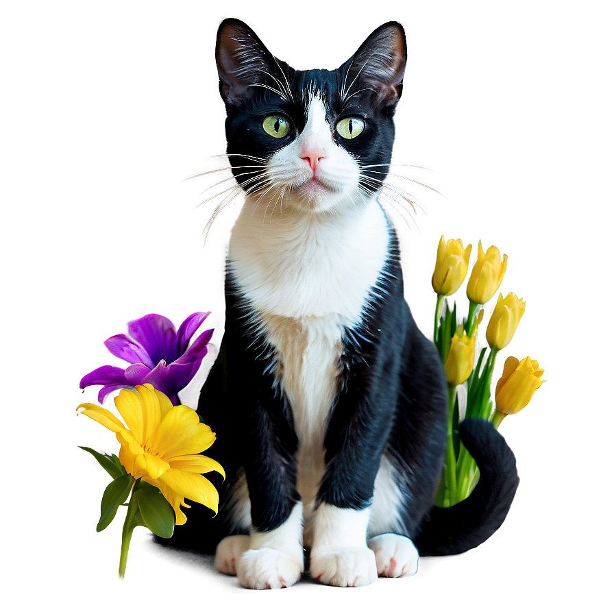 Tuxedo Cat With Flowers Png Yix24 PNG Image