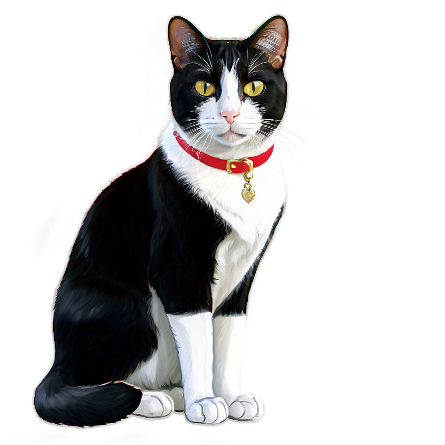 Tuxedo Cat With Red Collar Png 06262024 PNG Image