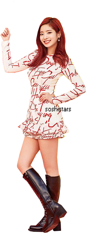 Twice Member Posingin Printed Dress PNG Image