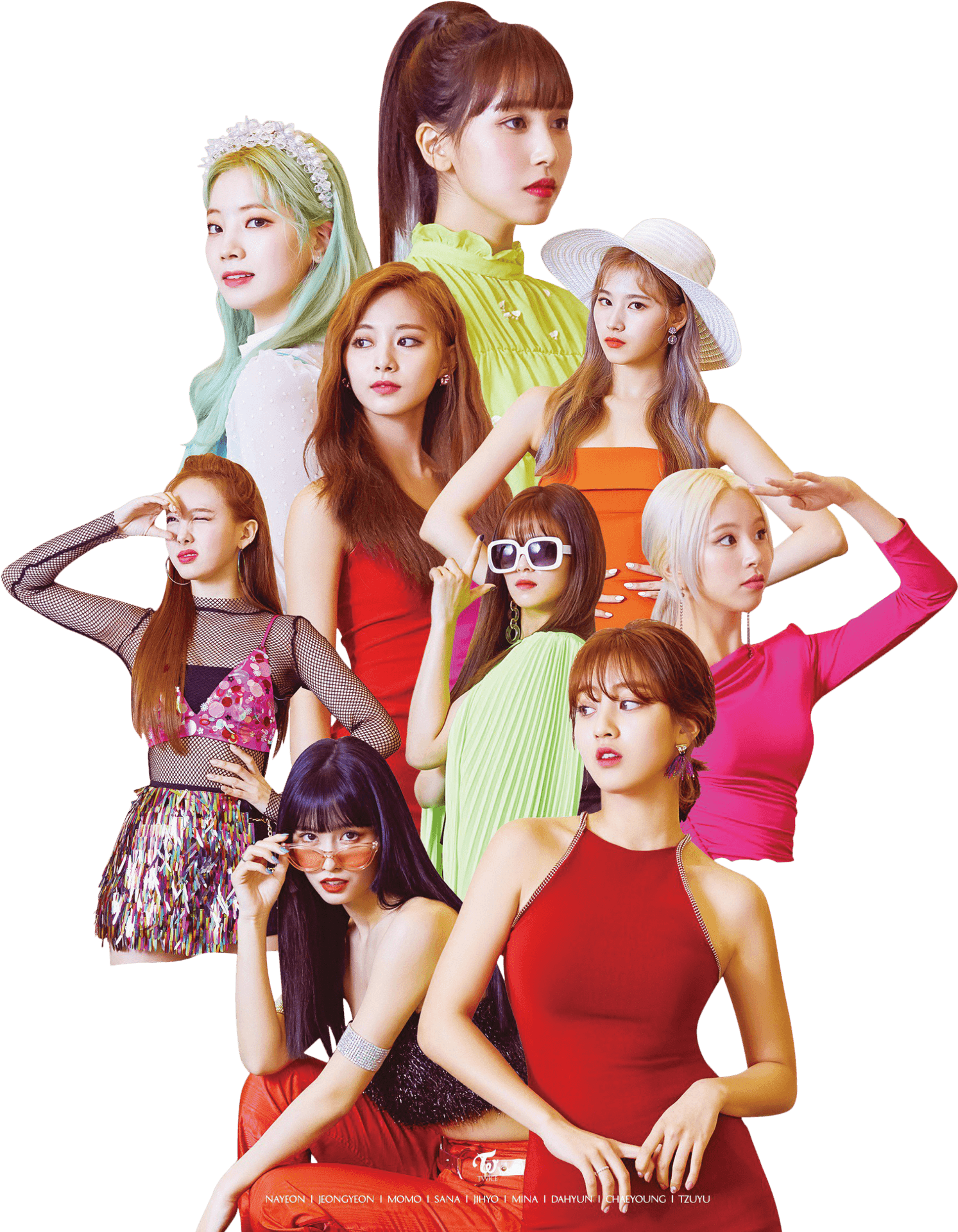 Twice Members Colorful Fashion PNG Image