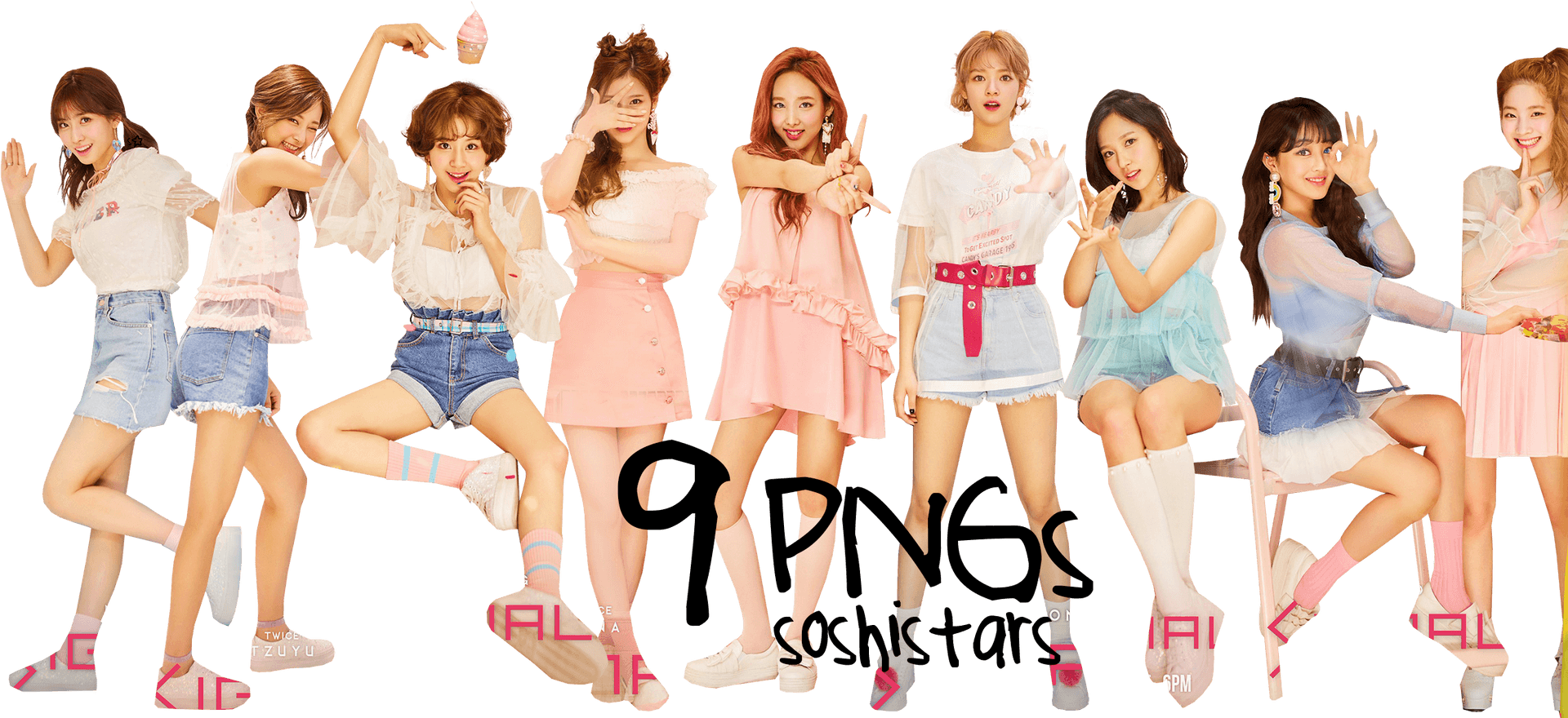 Twice Members Pastel Outfits PNG Image