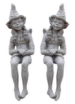 Twin Elf Statues Sitting PNG Image