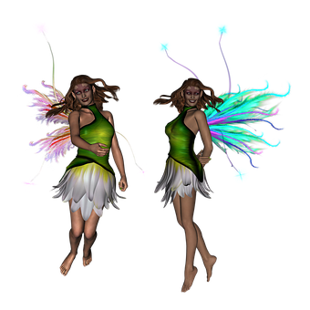 Twin Fairies Sparkling Wings PNG Image