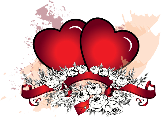 Twin Hearts Floral Embellishment PNG Image