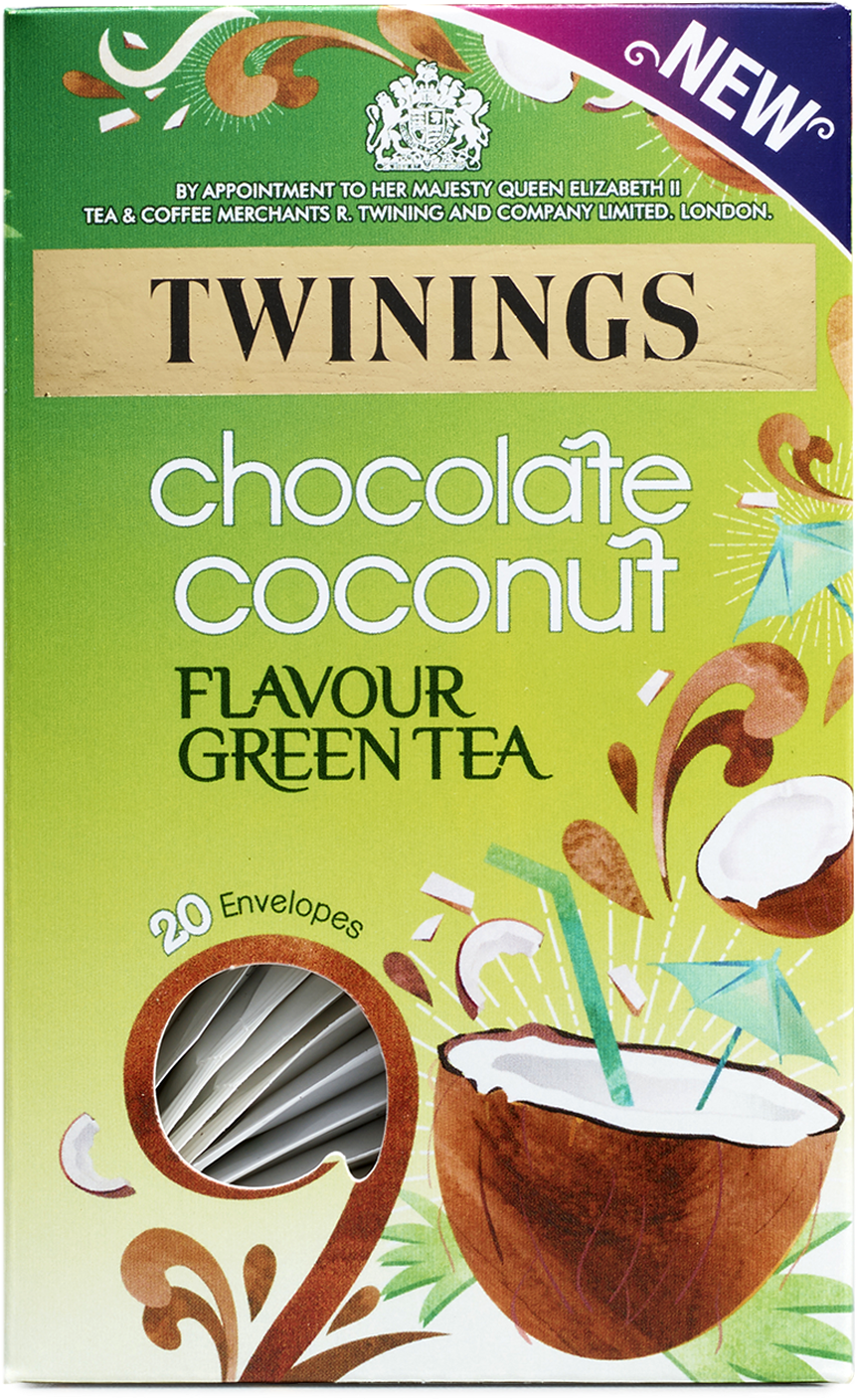 Twinings Chocolate Coconut Flavour Green Tea Box PNG Image