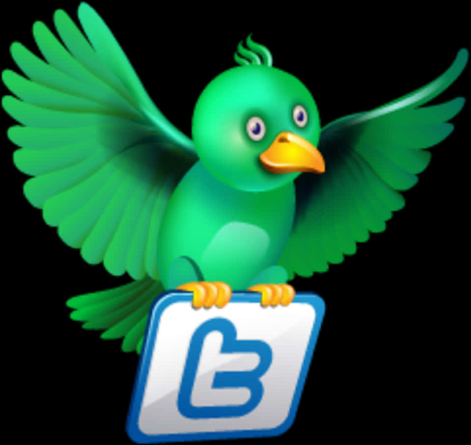 Twitter Mascot Holding Logo PNG Image