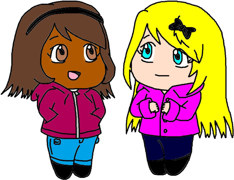 Two Cartoon Girls Friends Illustration PNG Image