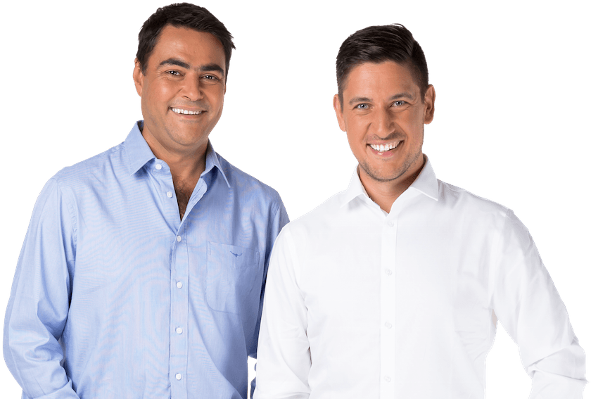 Two Professionals Standing Smiling PNG Image