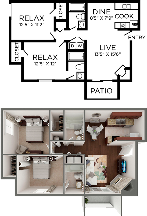 Two Story Apartment Floor Plan Design PNG Image