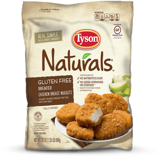 Tyson Naturals Gluten Free Chicken Nuggets Package PNG Image