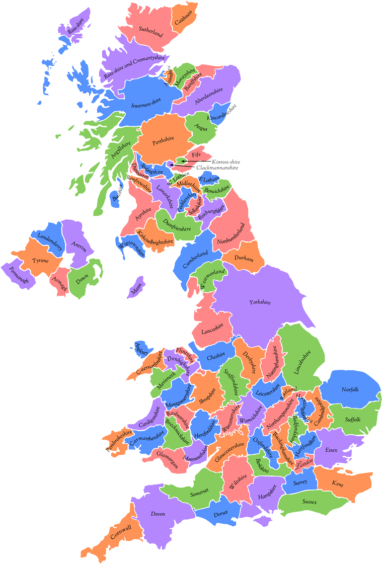 U K Counties Map Color Coded PNG Image