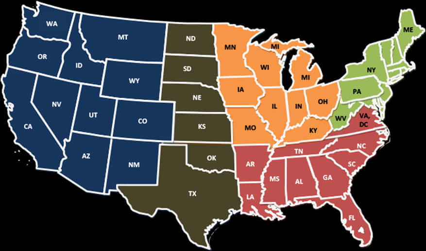 U S Map Color Coded Regions PNG Image