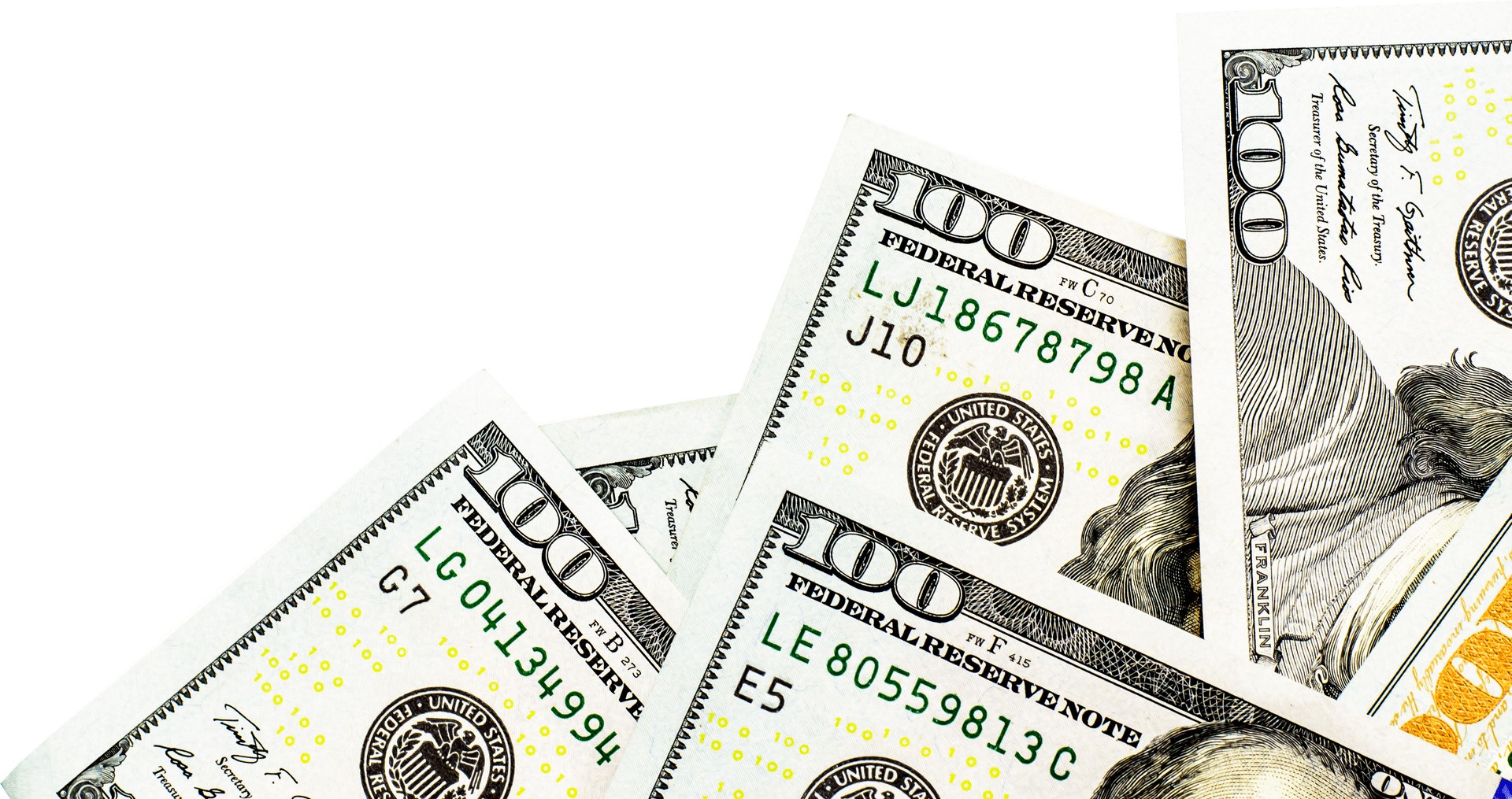 U S100 Dollar Bills Fanned Out PNG Image