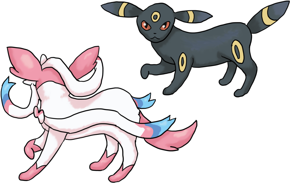 Umbreonand Sylveon Pokemon Illustration PNG Image