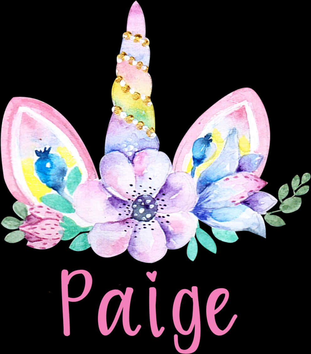 Unicorn Floral Headband Personalizedwith Name Paige PNG Image