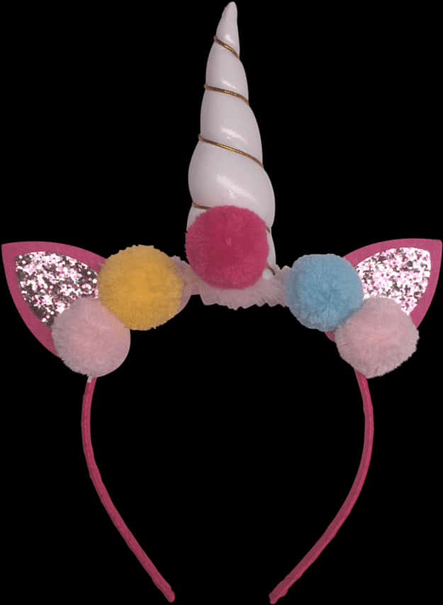 Unicorn Headbandwith Pom Pomsand Ears PNG Image