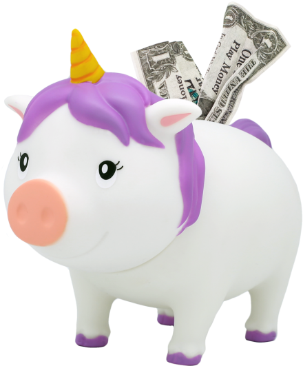 Unicorn Piggy Bankwith Cash PNG Image