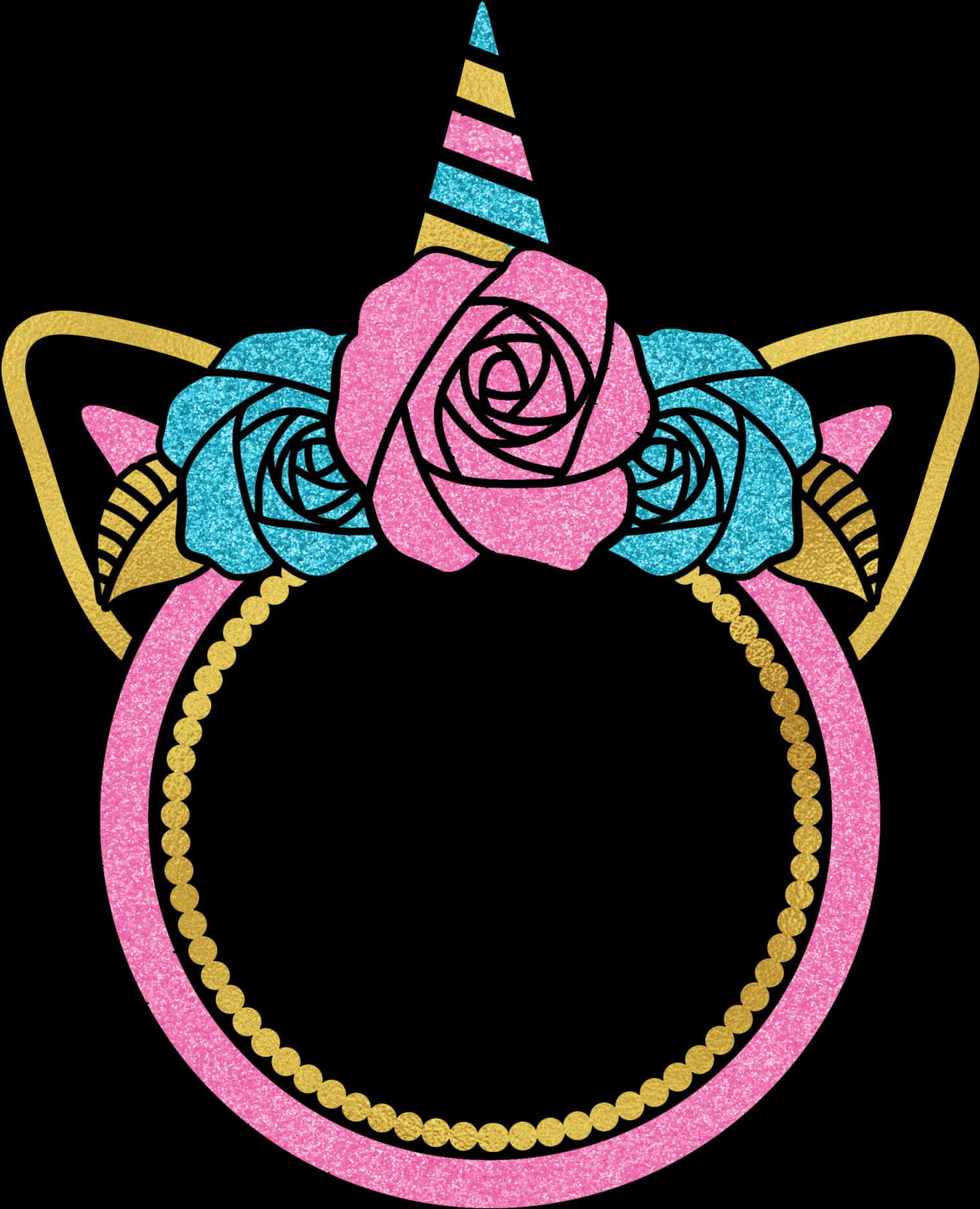 Unicorn Rose Photo Frame Design PNG Image