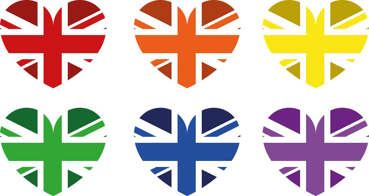 Union Jack Hearts Variety Colors PNG Image