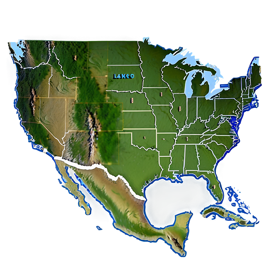 United States Map With Rivers And Lakes Png Eng35 PNG Image