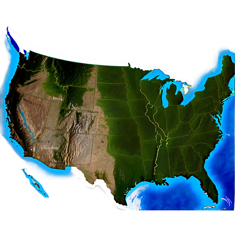 United States Map With Rivers And Lakes Png Orp PNG Image