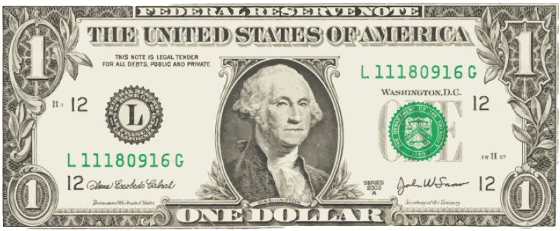 United States One Dollar Bill PNG Image