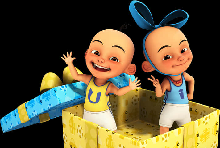 Upin Ipin Cheerful Animated Characters PNG Image