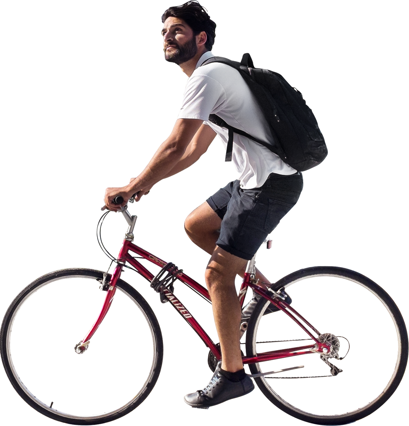 Urban Cyclistwith Backpack PNG Image