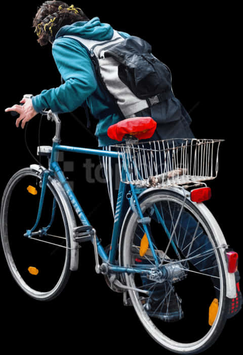 Urban Cyclistwith Backpackon Bike PNG Image