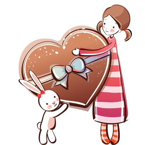 Valentines Girl Rabbit Heart Chocolate PNG Image