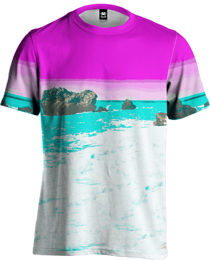 Vaporwave Aesthetic Beach T Shirt Design PNG Image