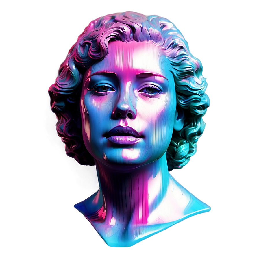 Vaporwave Glitched Portrait Png 06112024 PNG Image