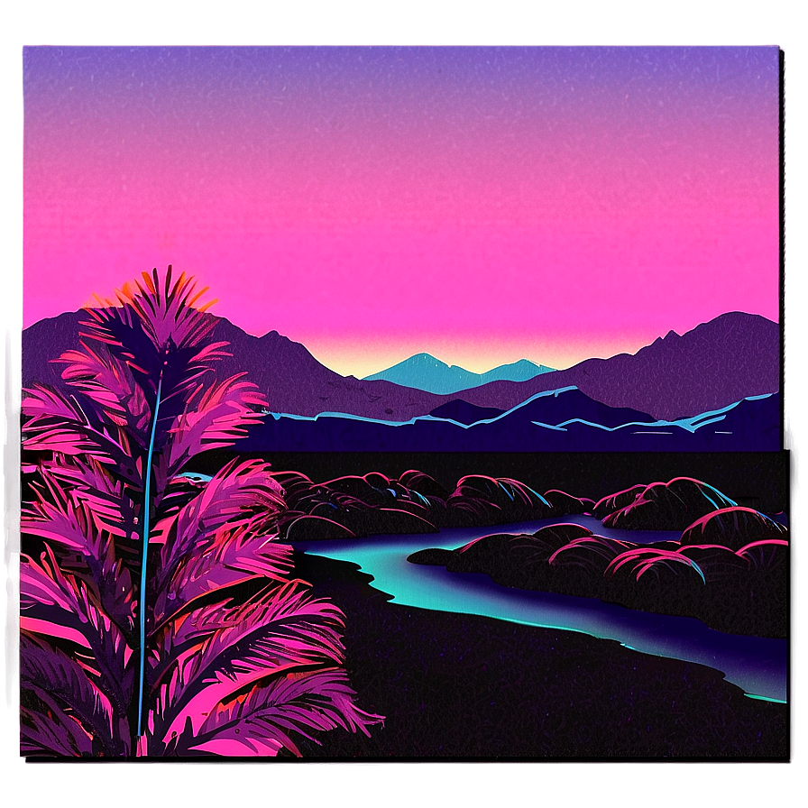 Vaporwave Neon Landscape Png 06112024 PNG Image