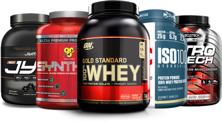 Variety Protein Supplements Containers PNG Image