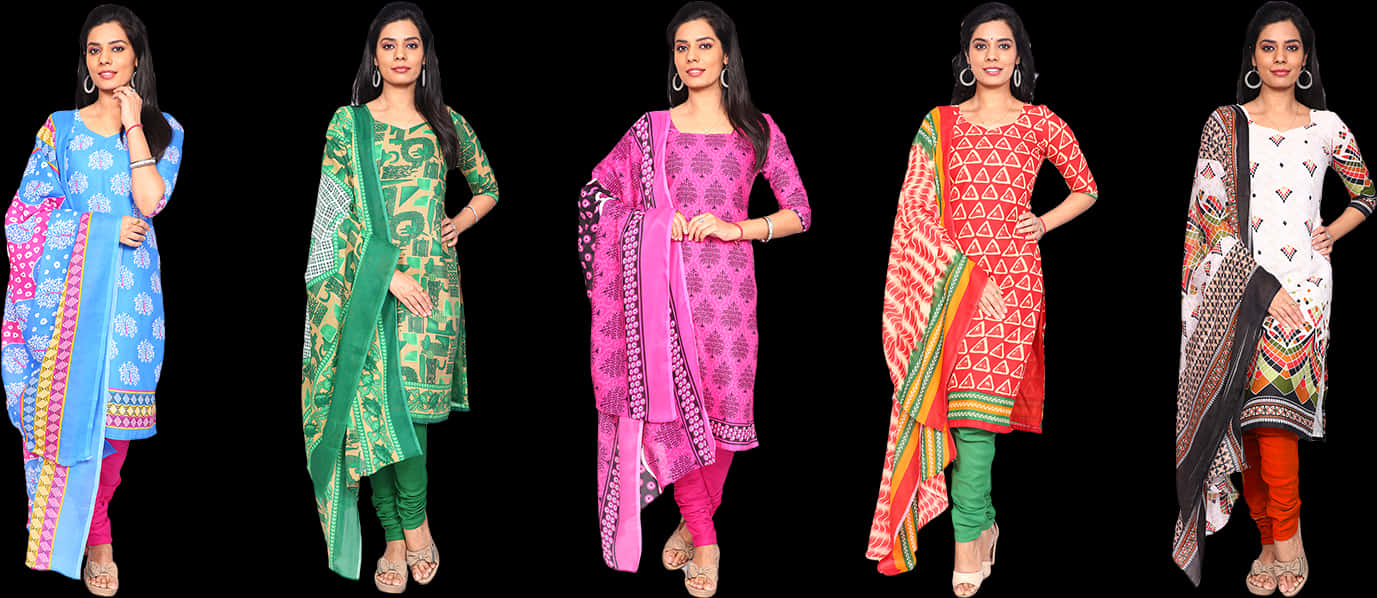 Variety Traditional Indian Salwar Kameez Collection PNG Image