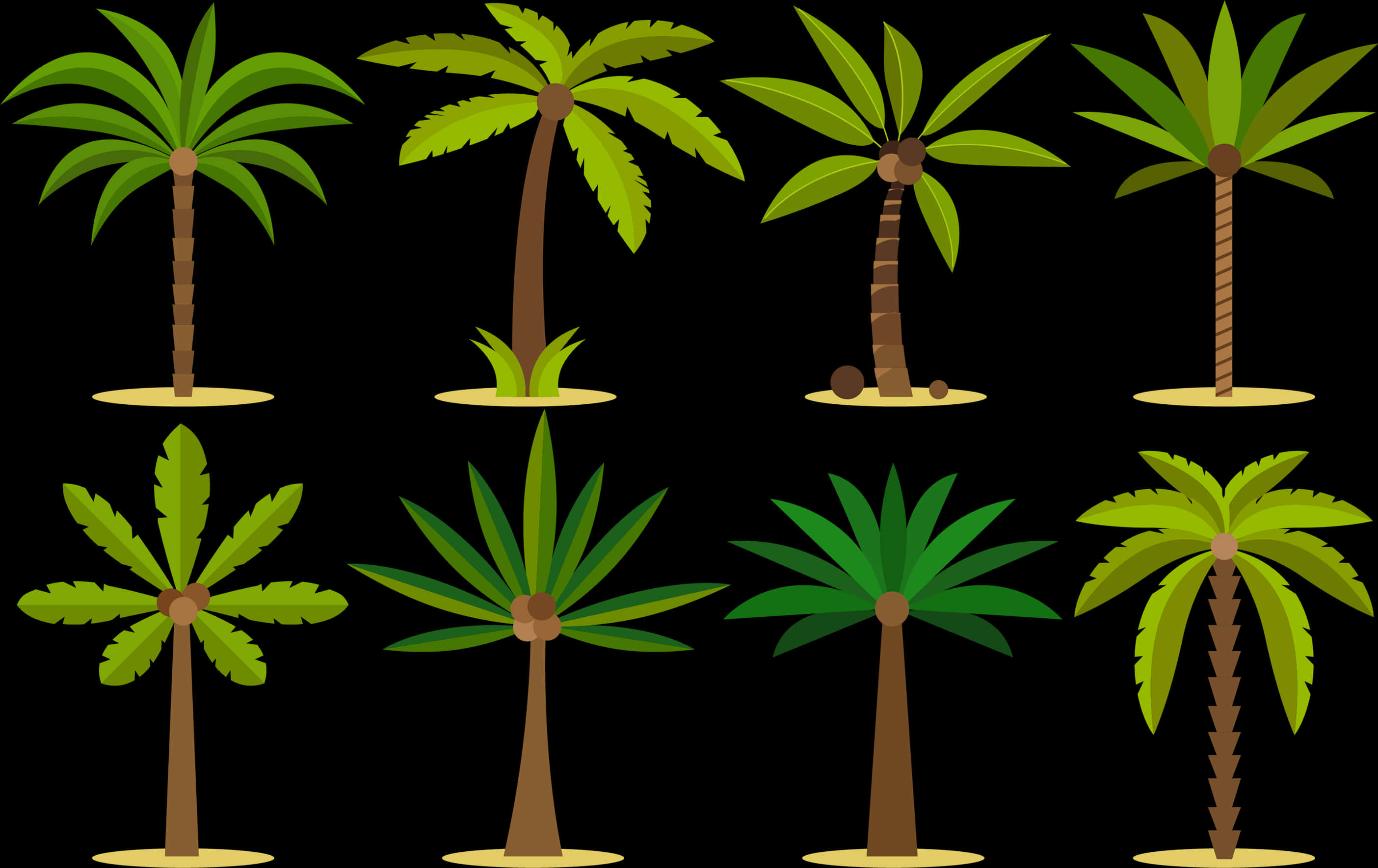 Varietyof Cartoon Palm Trees PNG Image