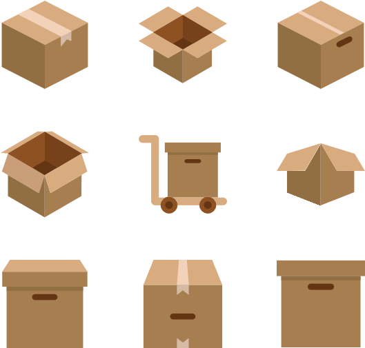 Varietyof Cartoon Shipping Boxes PNG Image