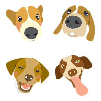 Varietyof Dog Faces Cartoon Illustration PNG Image