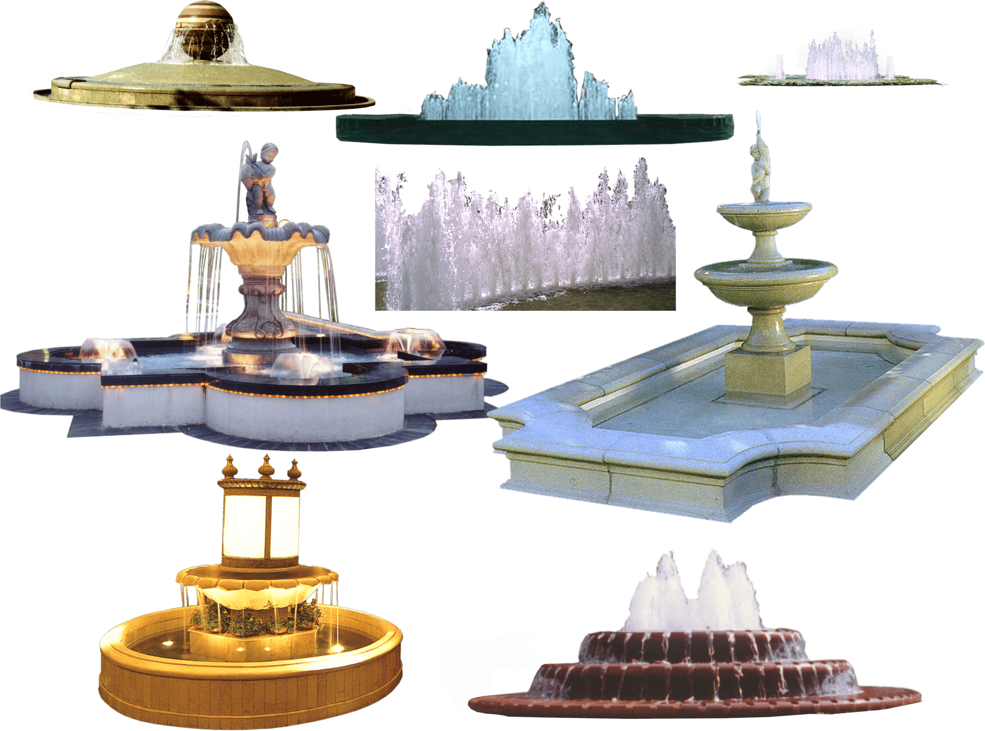 Varietyof Fountains Collage PNG Image