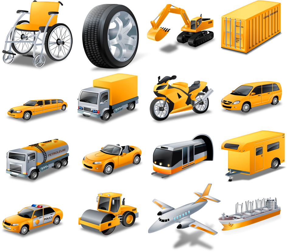 Various Transportation Vehicles Isometric Set PNG Image