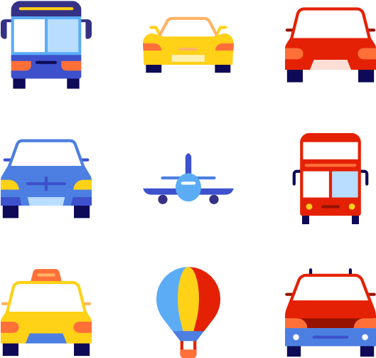 Various Vehicles Icons Set PNG Image