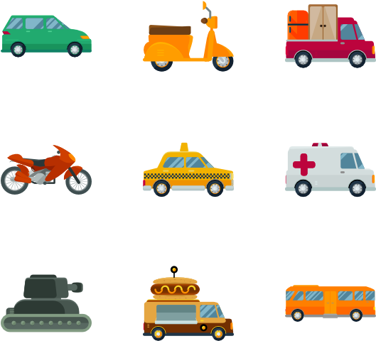 Various Vehicles Vector Illustration PNG Image