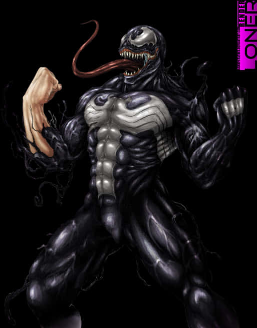 Venom_ Artwork_with_ Tongue_ Extended PNG Image