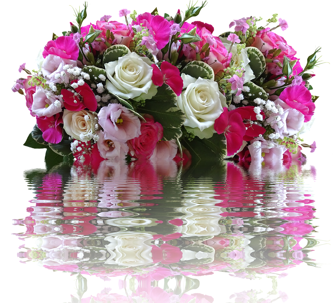 Vibrant Birthday Flower Bouquet Reflection PNG Image