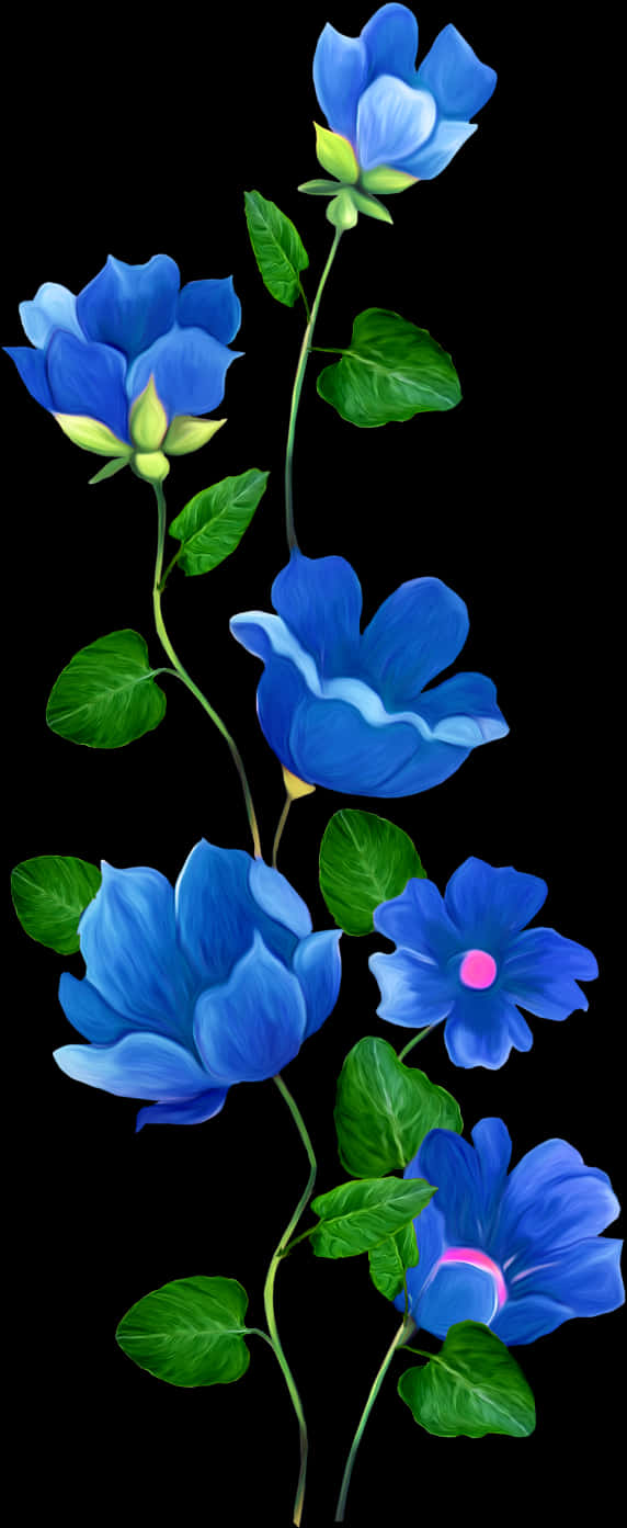 Vibrant Blue Flowers Artwork PNG Image