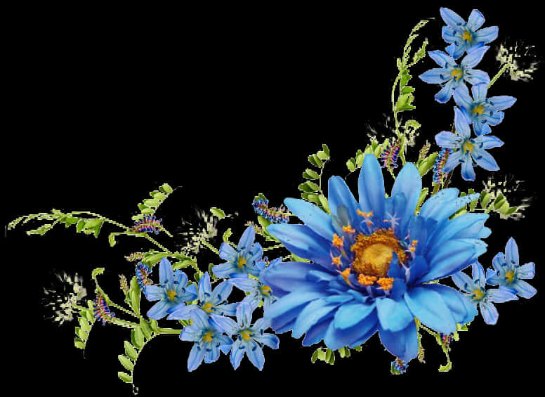 Vibrant_ Blue_ Flowers_ Border PNG Image