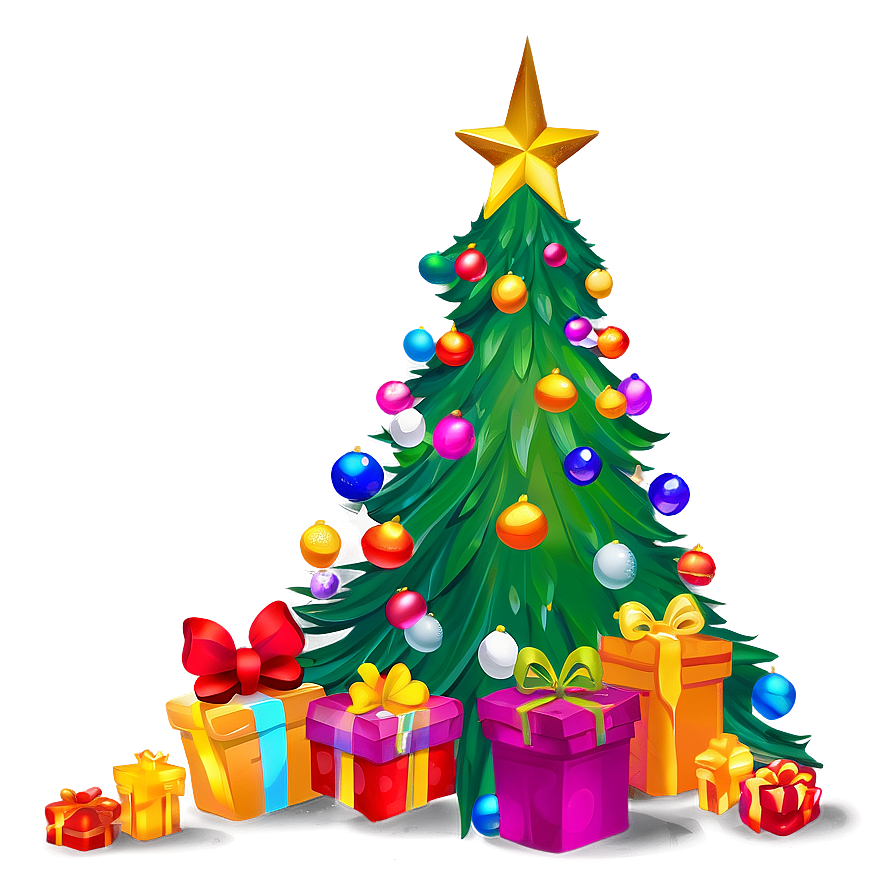 Vibrant Cartoon Christmas Tree Png Wyc PNG Image