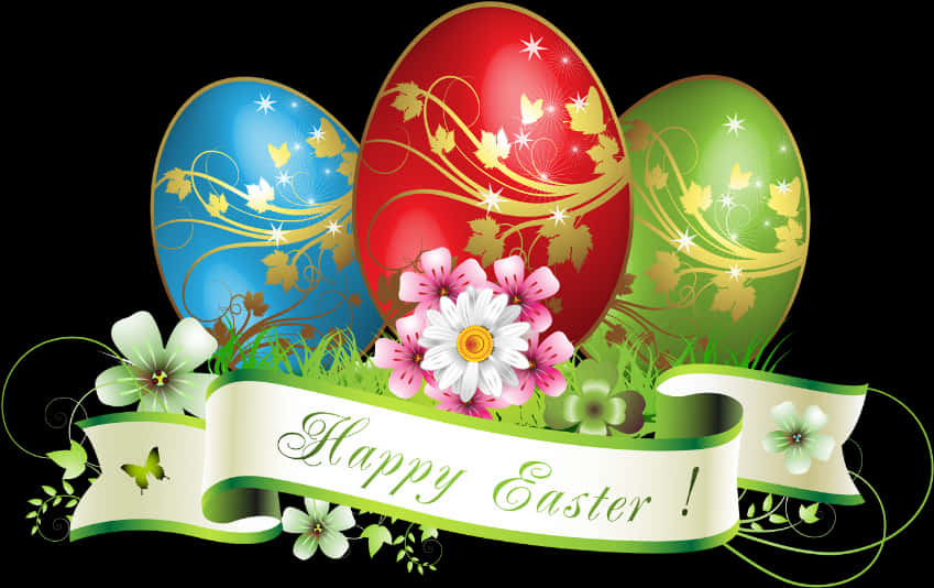 Vibrant Easter Eggsand Flowers PNG Image