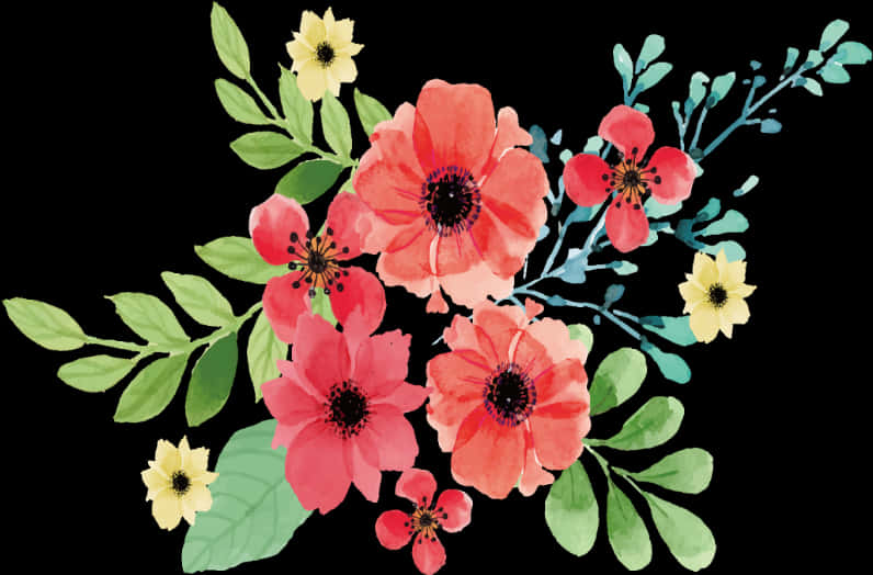 Vibrant Floral Arrangement Artwork PNG Image